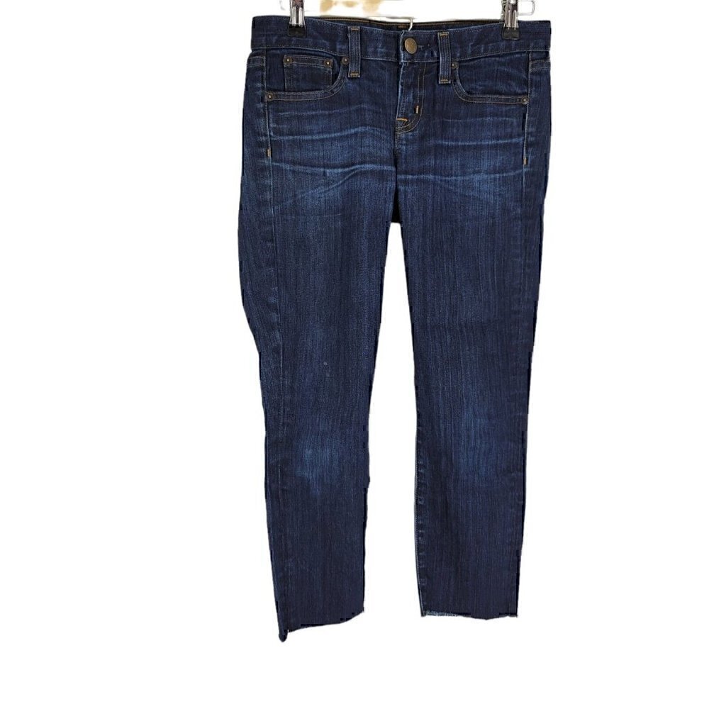 J. CREW Toothpick Skinny Leg Denim Jeans 25 Ankle Frayed hem Low Rise